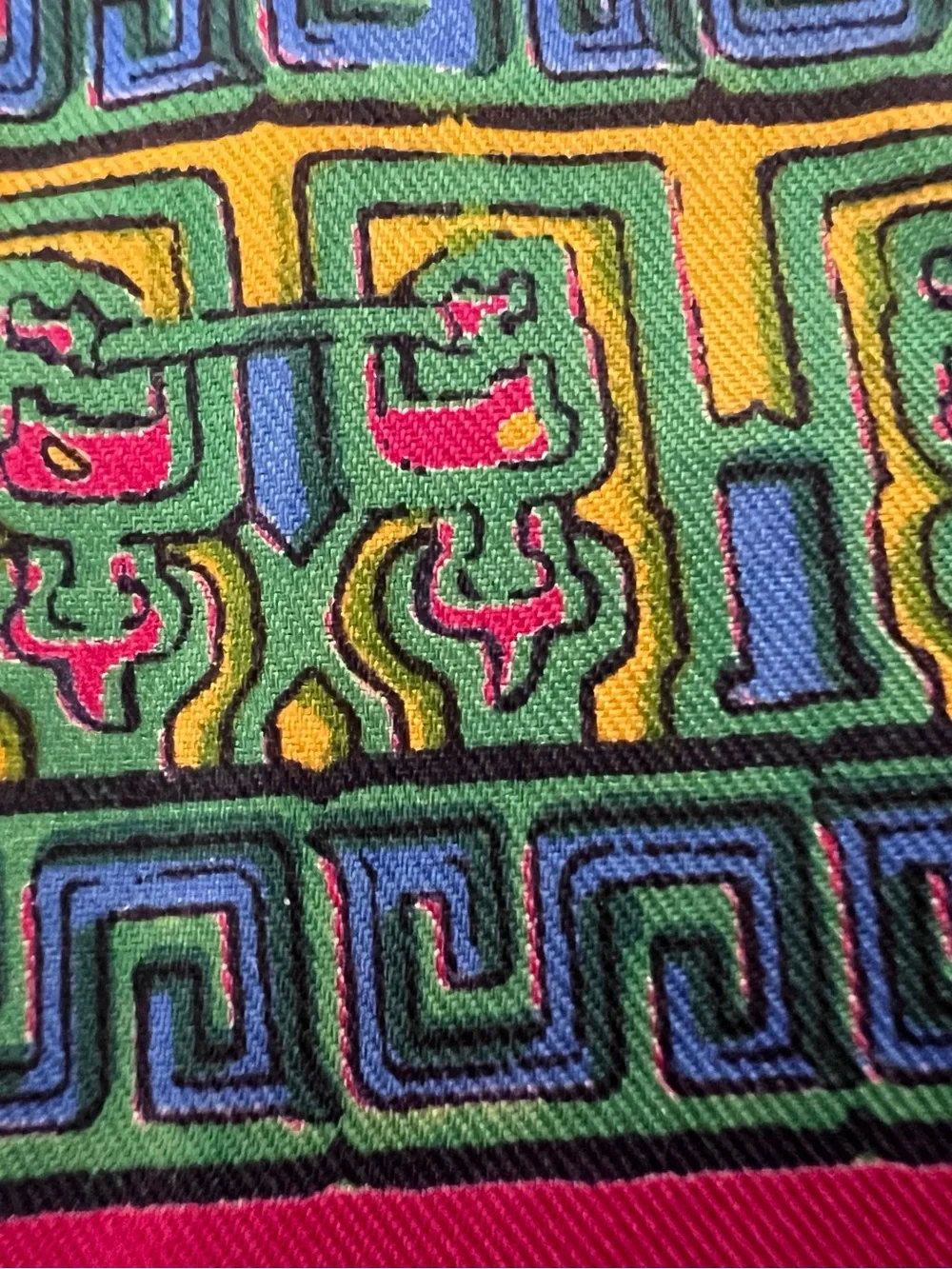 Vintage Unisex Republic of China 100% Silk Hand Printed Fringe Scarf 11 x 50